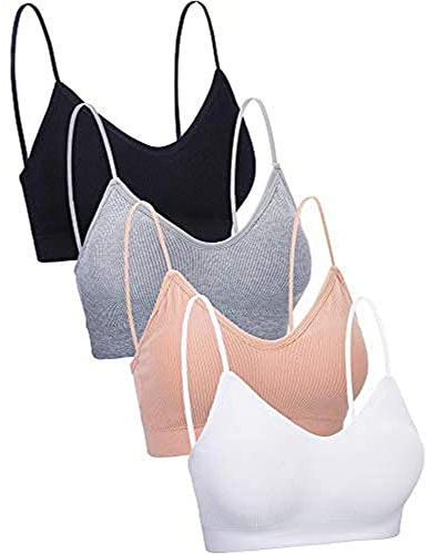 Blulu 4 Pezzi Reggiseno con Scollo a V Collo Bralette Senza Cuciture Imbottita Cinghie Reggiseno per Donne Ragazze (L-XL Taglia, Stile Senza Cuciture)