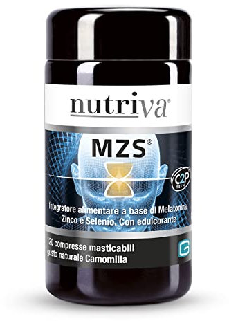 NUTRIVA MZS, Integratore Alimentare Melatonina, Zinco, Selenio, Utile per Dormire, Rilassamento e Benessere Mentale, 1mg di Melatonina, per Vegetariani 120 Compresse Masticabili