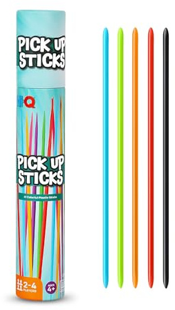 Point Games Hi-Q Pick Up Sticks Game: 41 Brightly Colored Plastic 7 Pick up Sticks in Storage Can, for All Ages!