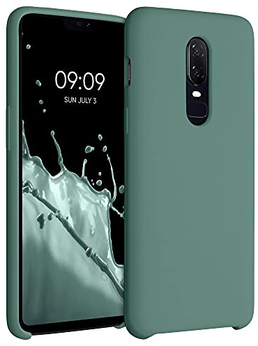 kwmobile Hülle kompatibel mit OnePlus 6 Hülle - Silikon Handy Case - Handyhülle weiche Oberfläche - kabelloses Laden - Tannengrün