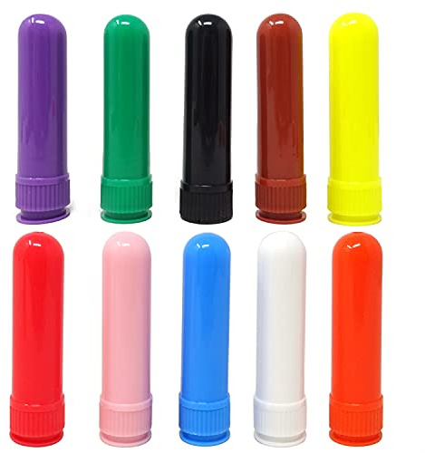 Honbay 10PCS Plastic Blank Aromatherapy Inhaler Tubes Empty Nasal Aroma Diffuser Tubes Essential Oil Accessories with Unscented Wicks for Essential Oils (10 Color)