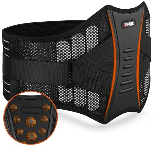 ZINUU Lower Back Support Belt - Back Support Brace with 6 Support Plates, Adjustable Breathable Lumbar Support Brace Waist Belt for Men Women (Universal, Waist 70-120cm)