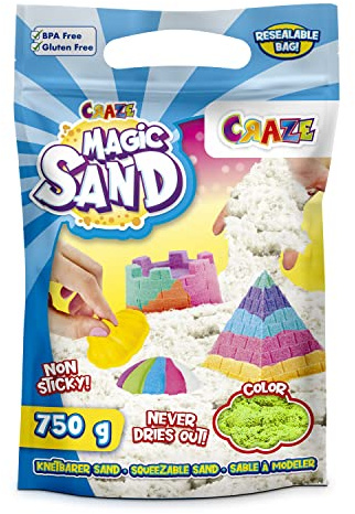 Craze Magic SAND | grön magisk sand påfyllningspaket, 750 g påfyllningspaket färgglad knådning för pysselset barn, BPA-fri och glutenfri