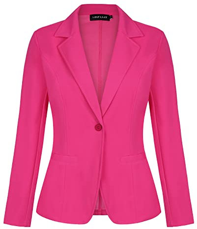 MINTLIMIT Womens Blazer Long Sleeve Open Front Buttons Shawl Collar,Fuchsia,M