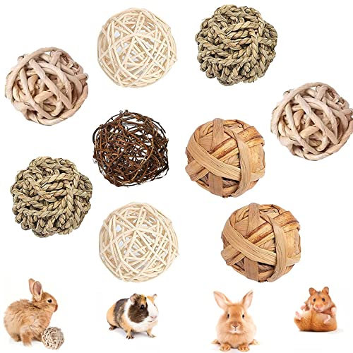 9PCS Kaubälle für Kleintiere - Kaninchen Spielzeug, Grasball, Weidenball, Hasen Kauspielzeug, Rattan-Bälle Zahnpflege, Grasspielzeug für Hamster