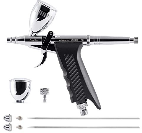 Gaahleri Airbrush-Set, Airbrush-Pistole, Dual-Action-Schwerkraftzufuhr-Set, 0,38 und 0,5 mm Nadeln, 1/2 & 1/4 Unzen Flüssigkeitsbecher, Mehrzweck-Airpinsel, Make-up-Modell, Malerei, Nagelkunst, Tattoo