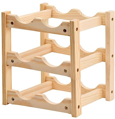 Fangehong Portabottiglie in Legno, 3 Ripiani 6 Bottiglie Portavino, Autoportante Scaffale Porta Bottiglie di Vino, Vino Conservazione Supporti per Casa Cucina Dispensa Cantina Bar (B)