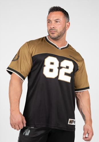 Gorilla Wear Trenton Football Jersey – V-Ausschnitt Football Bodybuilding Jersey Polyester (DE/NL/SE/PL, Alphanumerisch, 4XL, Regular, Regular, Schwarz/Gold)
