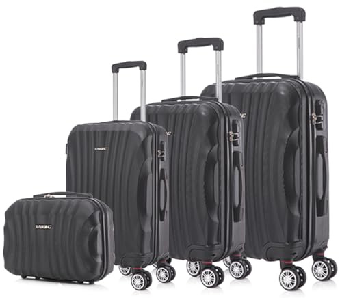 RAYKONG Juego de Maletas ABS Rígida 3 Piezas|Maleta Cabina 55cm|Maleta Mediana 68cm|Maleta Grande 78cm|Neceser 29cm|Negro
