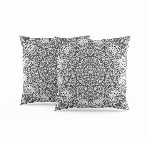 ggaimwf Marokkanische Kissenbezüge 60x60cm Grau Ethnische Boho-Kissen Indischer Stil Abstrakt Mandala Arabeske Meditation Hippie Modern Kissenhülle werfen für Sofa Wohnzimmer Bett Kissenbezug 2er-Set