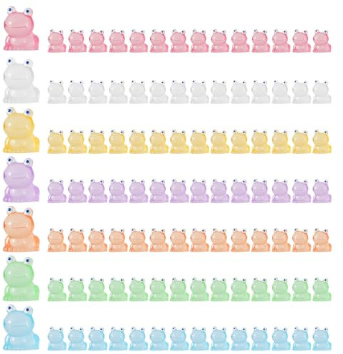 Lot de 98 statues de grenouille phosphorescente en résine - Mini grenouille - Convient pour décorer les maisons de poupée, les plantes en pot, les paysages de jardin (7 couleurs)