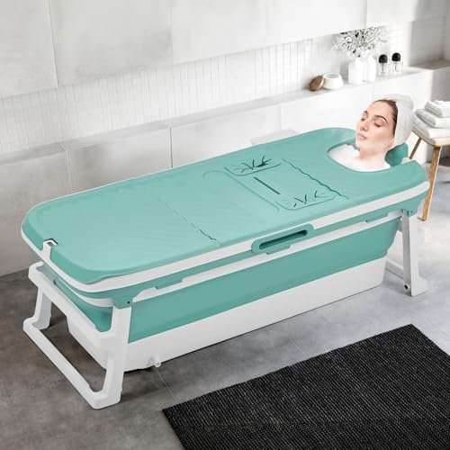 Warmiehomy Baignoire portable pour adulte, baignoire de vapeur pliable avec couvercle, grande baignoire en plastique épais pour adulte, baignoires autoportantes, sauna à la maison, 153 x 54 x 61 cm,