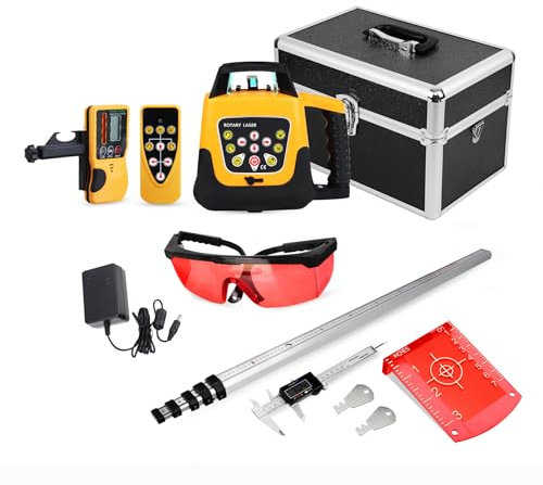 KayEsampra Kit de nivel láser giratorio rojo autonivelante electrónico con control remoto y receptor, horizontal y vertical Nivel Laser Rotativo 500 m de Rango Auto-nivelació