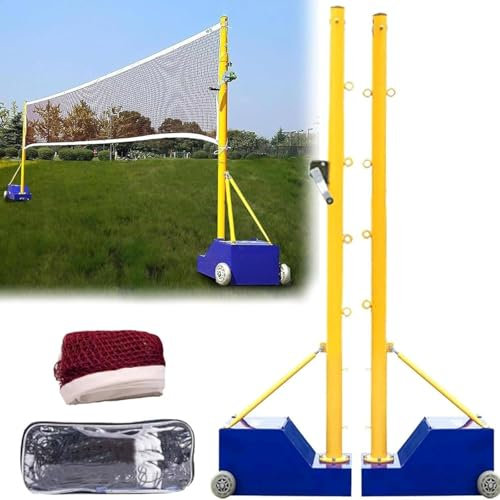 DPLXQPP Portable Volleyball Poles with Net Outdoor, Volleyball Badminton Poles Net Set with Storage Bag on Wheels,Adjustable Height Volleyball Net for Sports Ground Garden