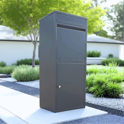 Boîte à Colis – Boîte aux Lettres Colis – Anthracite – Libre Pose ou Fixation Murale – XXL – Tapis Amortisseur Offert – Boîte résistante aux intempéries et sécurisée pour courrier & Colis – ParcelXL®