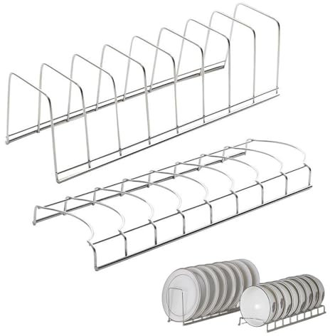 VNNOPG 2 Pack Dish Drainer Cutlery Basket Bowl and Dish Rack Storage Rack Drain Rack Kitchen Plate Holders Organizers,Silvery