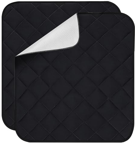 Alèse Lavable pour Incontinence: WANDGU Set de 2 Protections d’Assise Imperméables, Alèse de Lit Réutilisable en Noir 56x53cm pour Fauteuil Roulant, Canapé, Lit