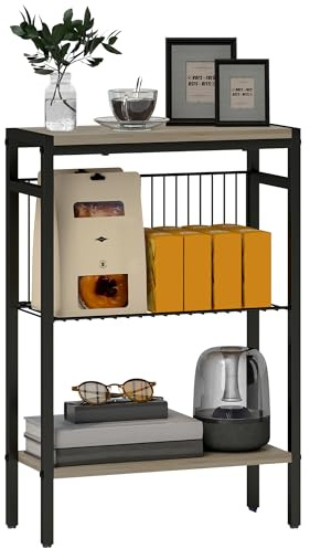 HOMCOM Table d'appoint, Bout de canapé étroit à 3 Niveaux avec étagères de Rangement, Cadre en Acier, Table Basse pour Salon, Chambre, 43 x 18 x 62,5 cm, Gris