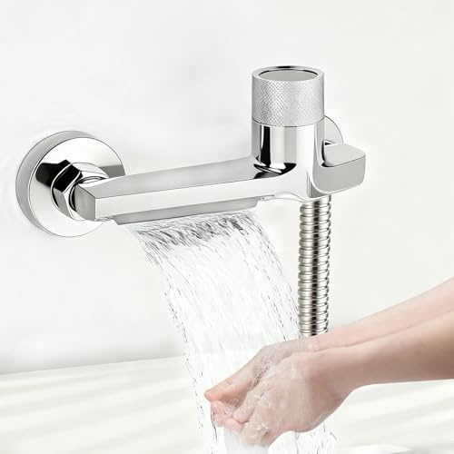 CTDMJ Rubinetto a cascata per vasca con termostato a 2 vie, rubinetto per doccia con pulsante di sicurezza, rubinetto per vasca, miscelatore per doccia, montaggio a parete, per vasca e bagno