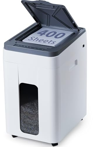 Trishintage Destructeur de Documents Papier Broyeur Papier Déchiqueteuse Papier Électrique : 400 Feuilles Auto-Feed P5 Micro-Coupe 2x12mm pour Bureau Professionnel avec Capacité 50L et roulettes