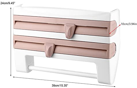 Generic Estante Dispensador de Película para Montaje en Pared, Organización de Cocina, con Soporte para Toallas de Papel, Especiero y Cortadores para el Hogar, 28cm, Blanco (Caqui)