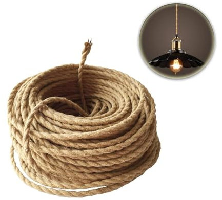 GreenSun Corde Electrique 2 Noyaux - 10M Fil électrique Tissu Cable Electrique Corde 2x0.75mm² Rétro Corde de chanvre tressé torsadée Câble pour Accessoires de Lampe à Suspendre