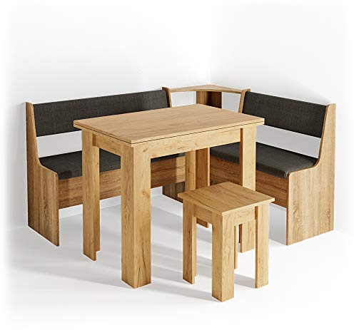 Vicco Eckbankgruppe Roman, Goldkraft Eiche, 150 x 120 cm mit Tisch, geeignet für Eckaufstellung in Küchen und Essbereichen
