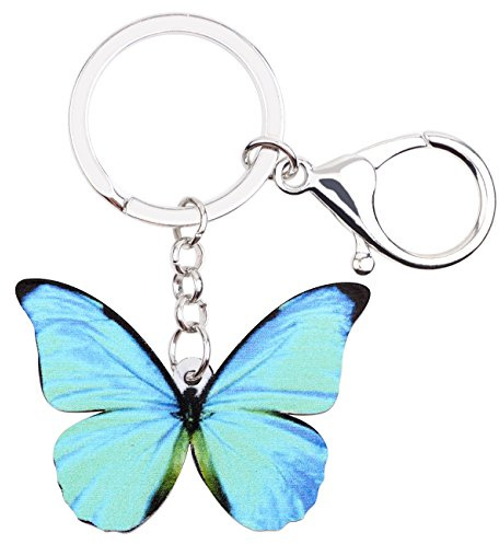 DOWAY Acrylique Coloré Morpho Floral Papillon Porte-Clés Breloque Insecte Porte-Clés Pour Femme Fille Sacs À Main Porte-Monnaie Ceinture Décorative