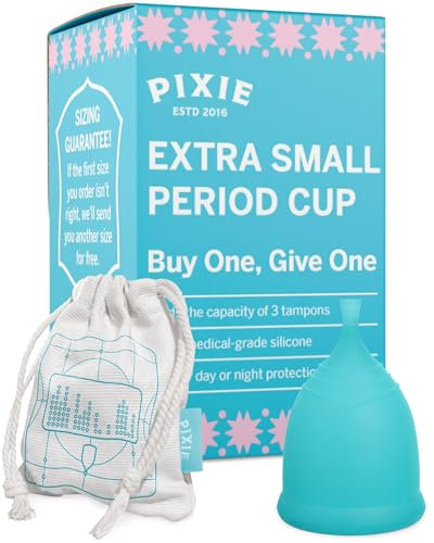 Pixie Menstrual Cup - No Metals or Toxins - 100% Medical-Grade Silicone - Ranked 1 for The Most Soft Reusable Period Cup - Wear 12 Hours - Tampon Alternative - Buy One We Give One (XS)