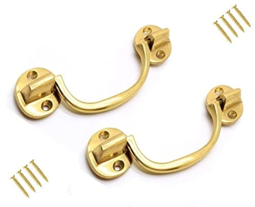 TERF® Lot de 2 poignées traditionnelles vintage en laiton poli avec vis de fixation pour fenêtre, armoire, porte