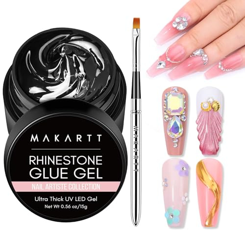 Makartt Colla per Unghie, 15g Gel per Colla Strass per Gemme con Pennello, UV per Unghie in Gel Colla per Strass Pietre di Cristallo Gioielli