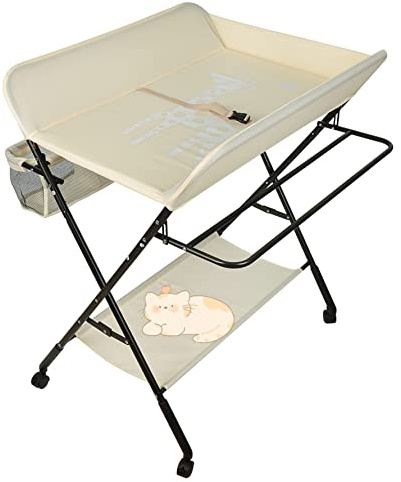 Tavoli fasciatoio,fasciatoio e vasca 2 in 1 per bambini, dalla nascita ai 12 mesi, fasciatoio pieghevole e portatile per neonati con 4 ruote grigio scuro (beige)