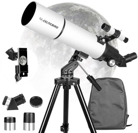 CELTICBIRD Télescope 80 mm, Ouverture 600 mm pour Adultes débutants en Astronomie – Télescope réfracteur astronomique Portable entièrement Multicouche à Haute Transmission, Monture AZ
