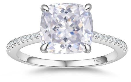 BAGUTTA PAVONE 1.5CT CZ Cushion Cut Engagement Rings for Women,Women’s 925 Sterling Silver Solitaire Wedding Bands Engagement Promise Rings for Her with 18K White Gold Plated Size 7.5