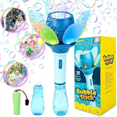 Blumen Seifenblasenstab, Seifenblasenmaschine Seifenblasenpistole mit Seifenblasenlösung Akku Licht, Bubble Machine Maker Elektrisch Seifenblasenspielzeug für Outdoor Party Hochzeit.