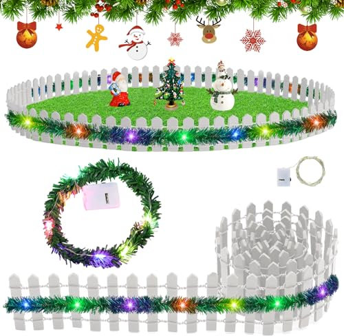 Accesorio de gnomo de Navidad, miniatura decorativa en miniatura, valla de madera, mini valla con luces (100 cm x 5 cm) – Hermosa valla de duende, ideal para casa de muñecas, jardín en miniatura,