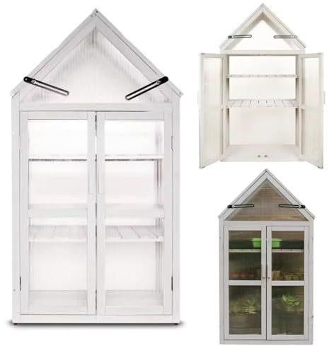 AMOS Outdoor Wooden Greenhouse Grow House Cold Frame with 2 Removable Shelves, 2 Doors, and Flip-Top Roof, Ideal for Garden Planter, Flowers, and Vegetable Planting