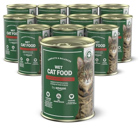 by Amazon Katzensfutter, nass, getreidefrei, Dose, Rindfleischstücke in Gelee, 12 x 405 g
