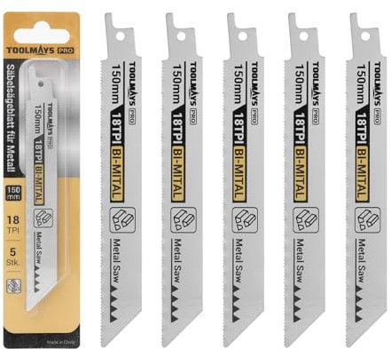 TOOLMAYS Hojas de Sierra Sable para Metal 150mm 18TPI 5 Piezas | Bimetal de Acero para Cortes Rápidos y Limpios, Hoja de Sierra Bimetálica