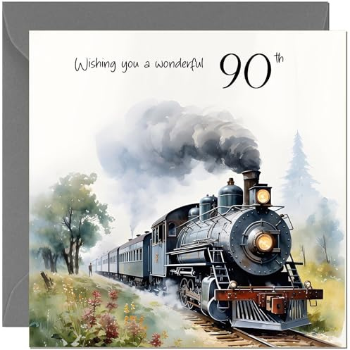 Carte d'anniversaire 90 ans en train – Carte d'anniversaire traditionnelle locomotive train à vapeur pour 90 ans 90 ans