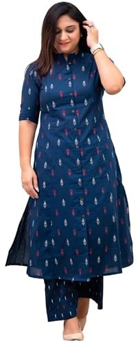 GoSriKi Women's Cotton Printed A-Line Ethnic Co-Ord Set | Kurta Trousers Set | Kurta Palazzo Set | Stylish Suit Set, Festival