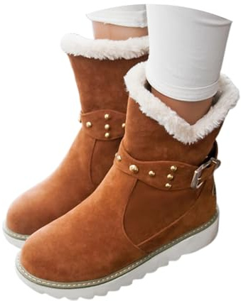 Generisch Bottes de neige chaudes pour femme Automne Hiver Loisirs Daim Talon plat Hauteur de tige moyenne Bottes de cheville confortables à enfiler Chaussures d'extérieur Bottines, Marron (03), 39 EU