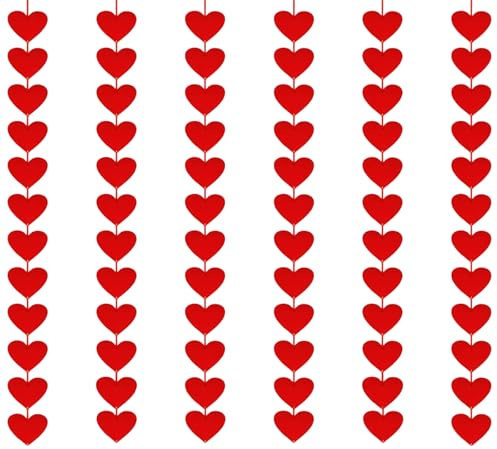 Guirnalda de Fieltro de 72 Corazones Rojos, Guirnalda de Cuerda Colgante de Corazón Rojo, Guirnaldas de Corazón Rojo para Día de San Valentín Bodas Compromiso Fiestas Decoración