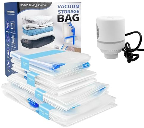 Fousenuk 8 PCS Sacchetti Sottovuoto Vestiti, Buste Sottovuoto Vestiti, Sacchi Sottovuoto, Kit Sottovuoto Viaggio, 2 Jumbo, 2 Grandi, 2 Medi, 2 Piccoli, per Coperte, Piumino, Cuscini, Trapunte