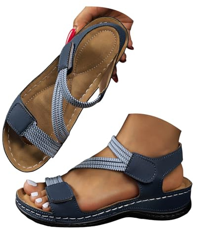 Women's Orthopedic Wedge Sandals Arch Support Adjustable Open Toe Ankle Strap Anti-Slip Casual shoe Lightweight Womens Comfortable Wedge Sandal Beach Footwear for Ladies
