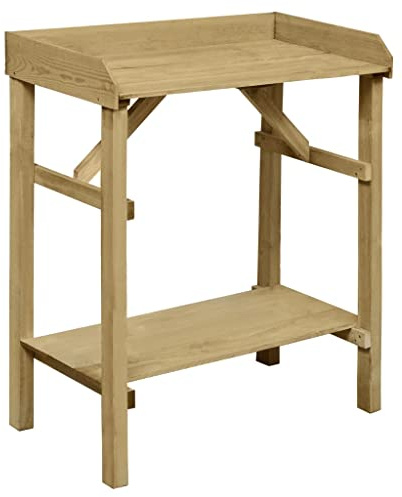 Runheo Växtbord av impregnerad furu 75 x 40 x 90 cm med hyllor, stabil ram, mångsidigt användbart för trädgård, balkong och terrass som växtstativ och blombänk