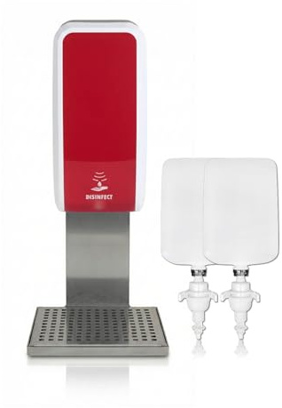 Blanc HYGIENIC Desinfektionsspender Cosmos – Spender mit Sensor für Wandmontage, Auffangschale und 2 x 1 Liter Desinfektionsmittel für ca. 2000 Anwendungen, Rot und Weiß