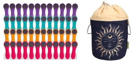Pinzas para Colgar la Ropa - Tacto Suave y Extremos Blandos - Morado, Azul Turquesa, Amarillo, Rosa (12 de Cada) - 48 Unidades + Bolsa en Amarillo
