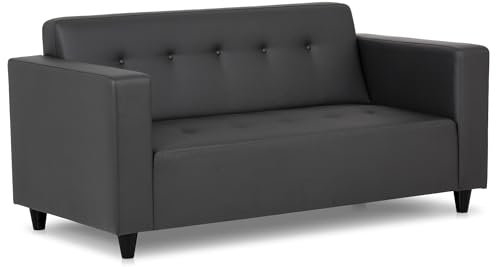 aquinos Budwing Pedro Sofa mit 2 oder 3 Sitzen aus schwarzem Kunstleder – Schlankes, preiswertes Design für Wohnzimmer – Gepolstert mit Rückenkissen – 170x80x80 cm