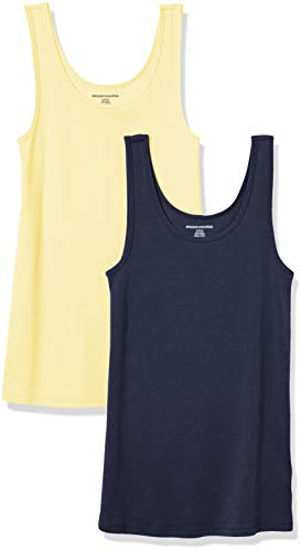 Amazon Essentials Women's Slim-Fit Ribbed Scoop Neck Tank Tops, Pack of 2, Navy/Yellow, XX-Large